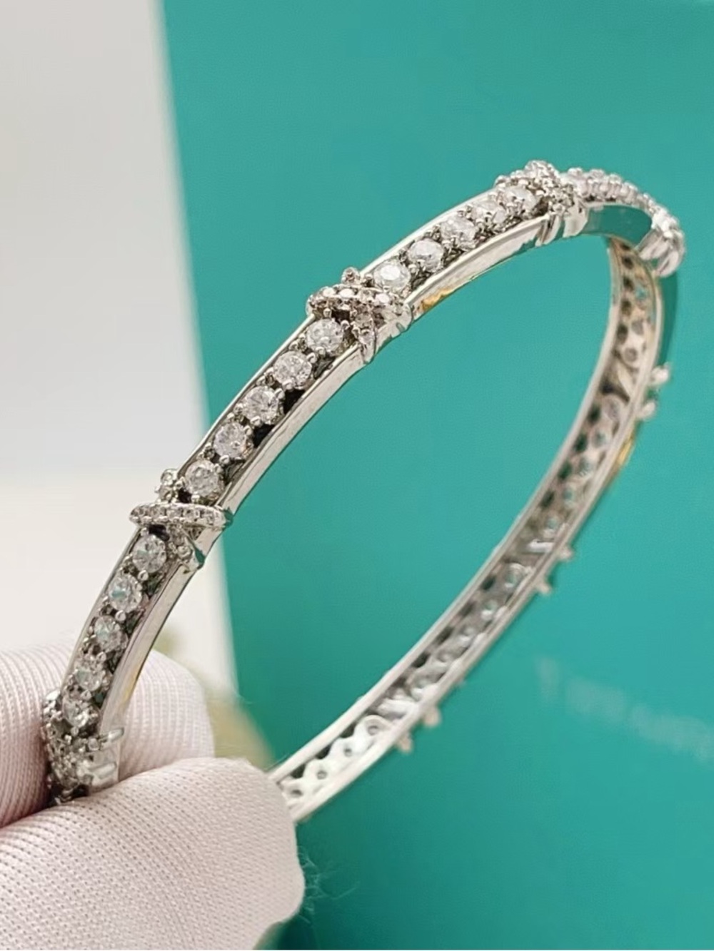 Tiffany & Coo Diamond Accent Silver Bangle Bracelet - White